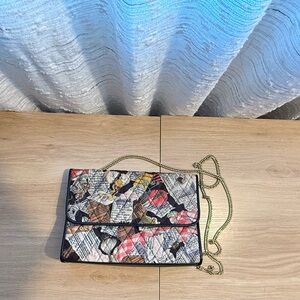 Vintage Nicole Miller Unique Recipe & Veggie Print Quilted Purse